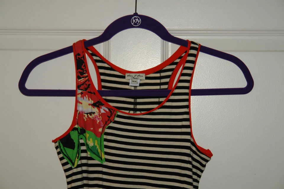 Girls Eliane et Lena Paris "Crocus" Black White Striped Hi-Lo Maxi Tank Dress 12 - Image 2 of 4