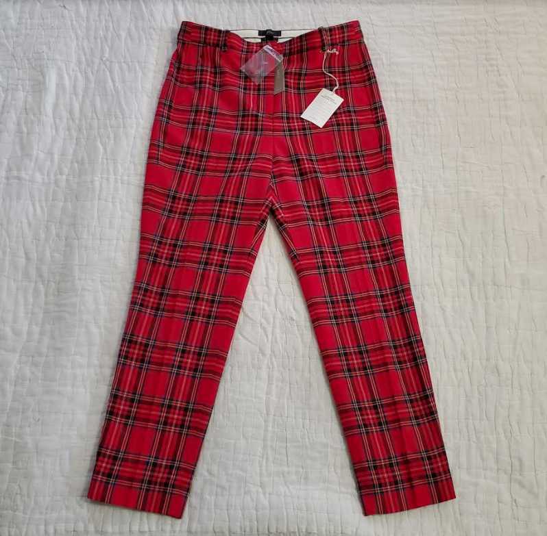 NEW WOMEN'S J CREW HIGH RISE CAMERON PANT RED STEWART TARTAN PLAID WOOL
