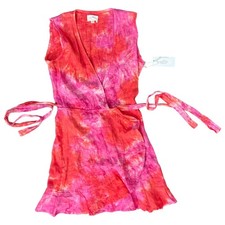 Honorine Pink Red Tie Dye Edie Popsicle Sleeveless Wrap Mini Dress sz S NEW Tags