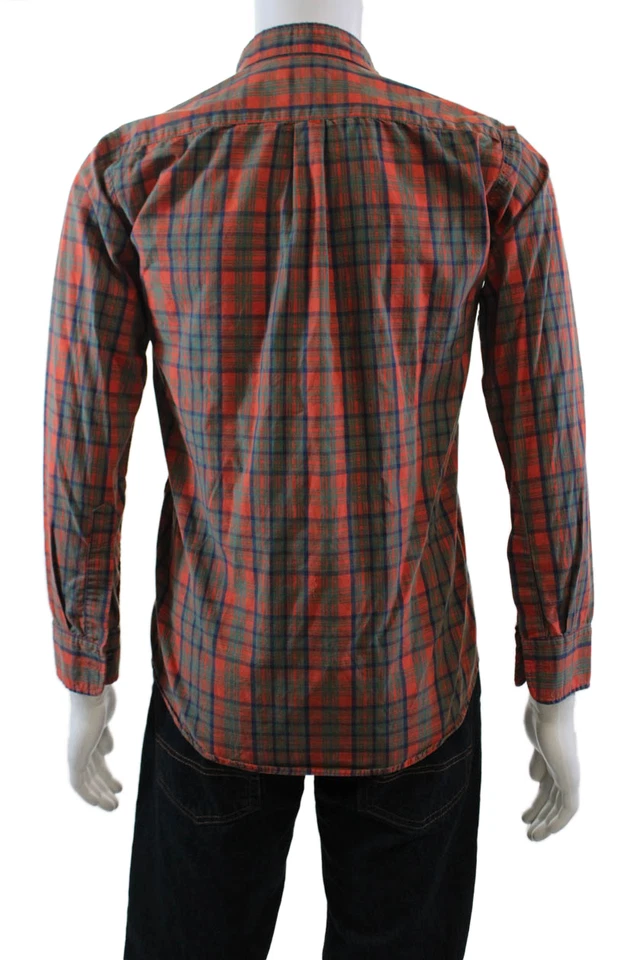 Camisa Steven Alan Para Hombres Algodón A Cuadros Manga Larga Con Botones Naranja Talla S Foto 3 de 4