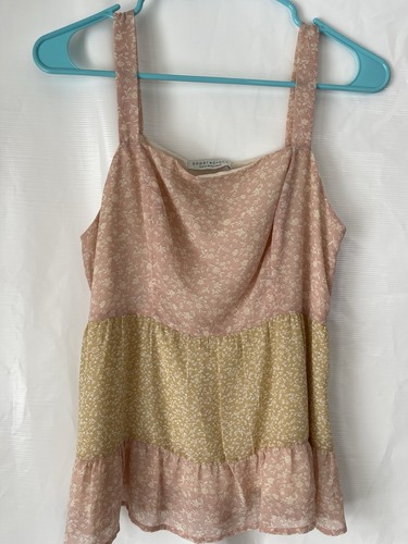 Paper Crane Floral Print Sleeveless Blouse Top M Pink Beige Tank