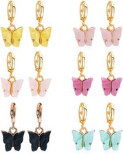 6 Pairs Butterfly Earrings Drop Cute 6 color