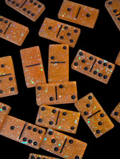 Transparent Orange Glitter Resin Dominoes Handmade Game Set