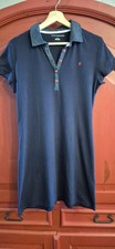 Tommy Hilfiger Med Navy Polo Shirt Dress Polka Dot Collar Red Buttons EUC