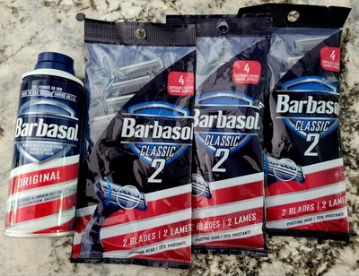 (3) BARBASOL CLASSIC 2 - 4 BLADE RAZORS & BARBASOL SHAVE CREAM-ORIGINAL CLASSIC 