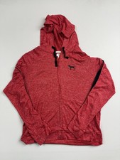 PINK Hoodie Sweatshirt Womens Large Red Full Zip Lightweight Dog Logo Raglan