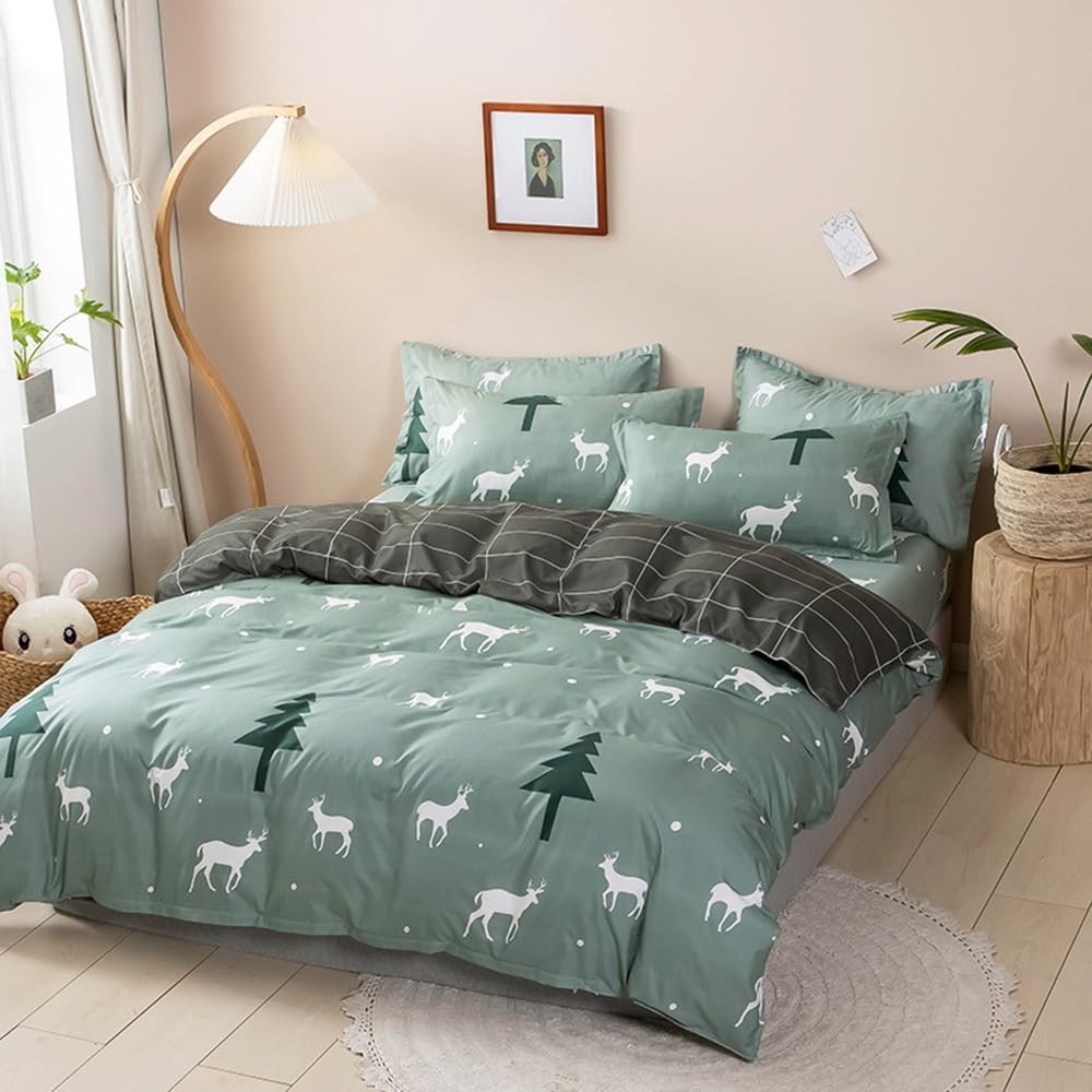 Christmas Deer Duvet Cover Queen Size,Christmas Tree Duvet Cover Set Reversib...
