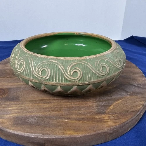 Red Wing Brushware Pottery Green Planter Bowl 7.50 x 2.50" Ink Stamped RW