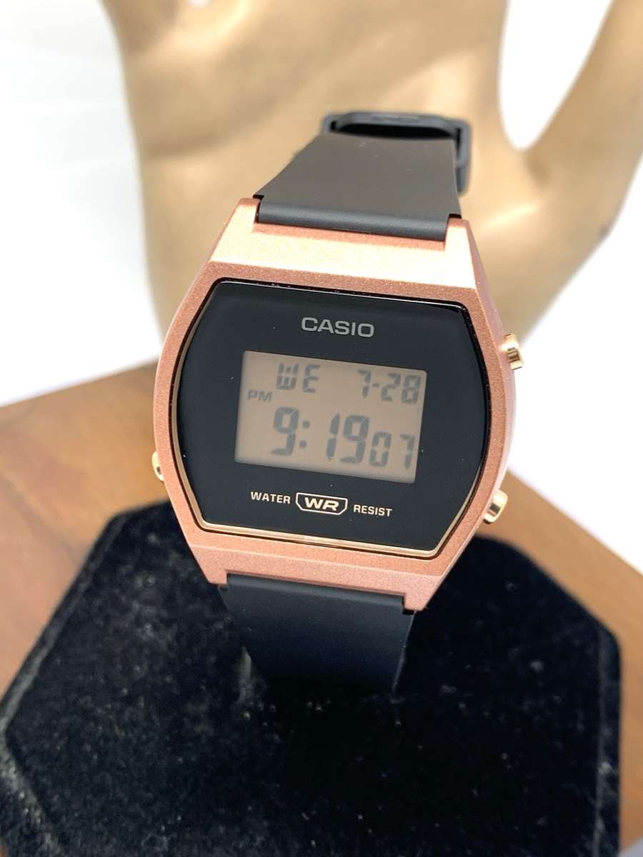Casio Women's Watch LW204 Quartz Digital Rose Gold Black Resin