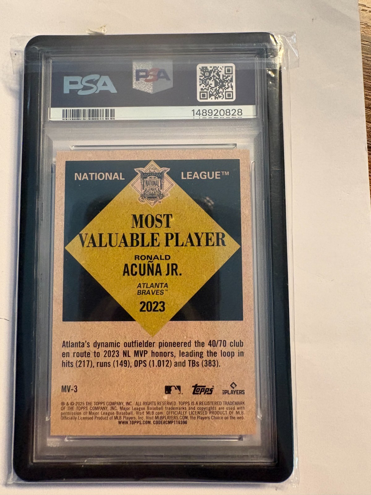2025 Tops Update Ronald Acuna Jr Most Valuable Player #3 Black Foil PSA 10 6/10 view 2