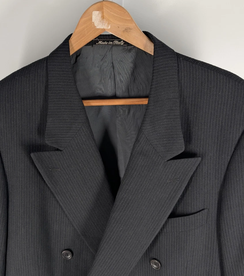 Vintage Calvin Klein Collection Blazer Mens 42R Italy Double Breasted Pinstripe  - Image 4 of 4