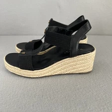 Vionic Calera Leather Wedged Espadrille Sandals Women’s Size 7.5 Black 