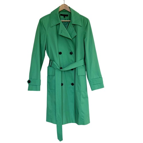ANNE KLEIN kelly grass green spring summer belted trench coat jacket sz 8