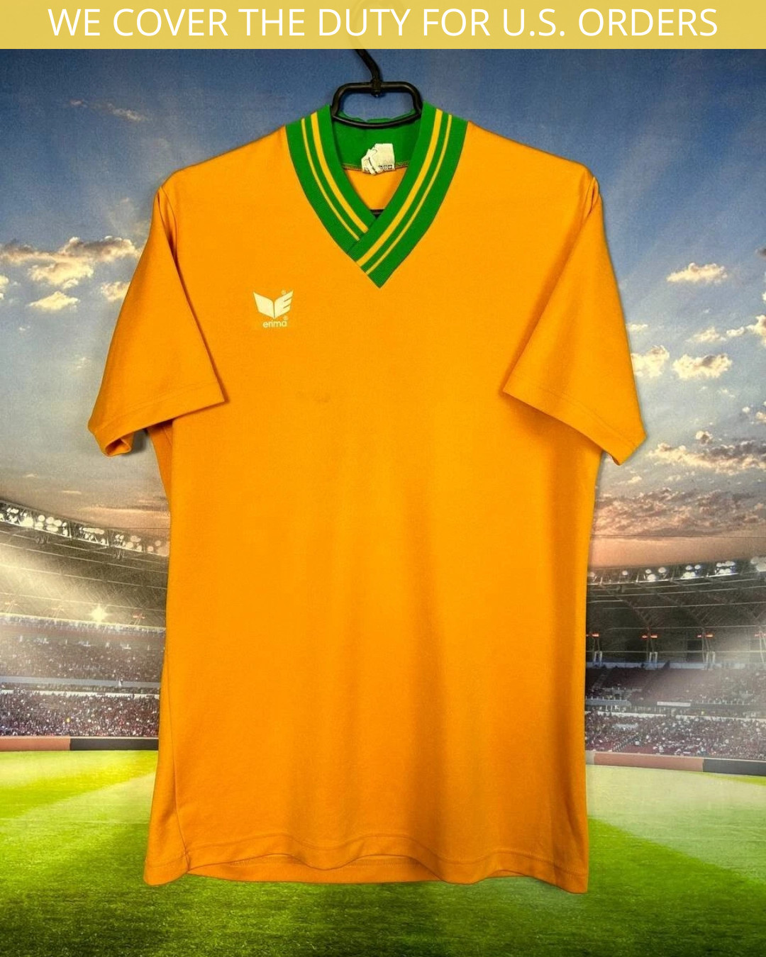 Erima Vintage Jersey Football Soccer Shirt Yellow Polyester Trikot Mens Size L