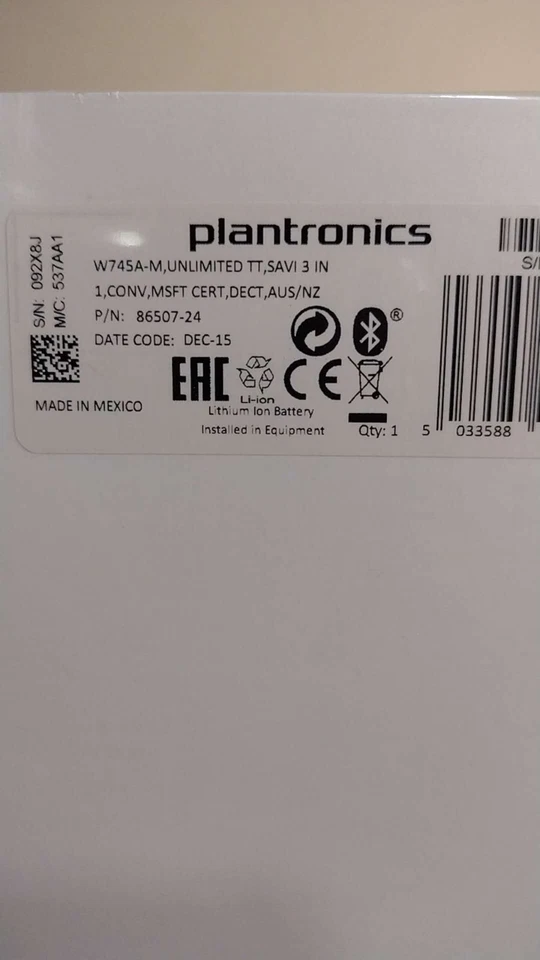 NIB - Plantronics Savi W745A-M Wireless Headset with Noise-Canceling Microphone - image 3 of 3