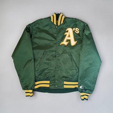 Vintage 80s Starter Oakland A  s Satin Bomber Jacket MLB Diamond Collection SM