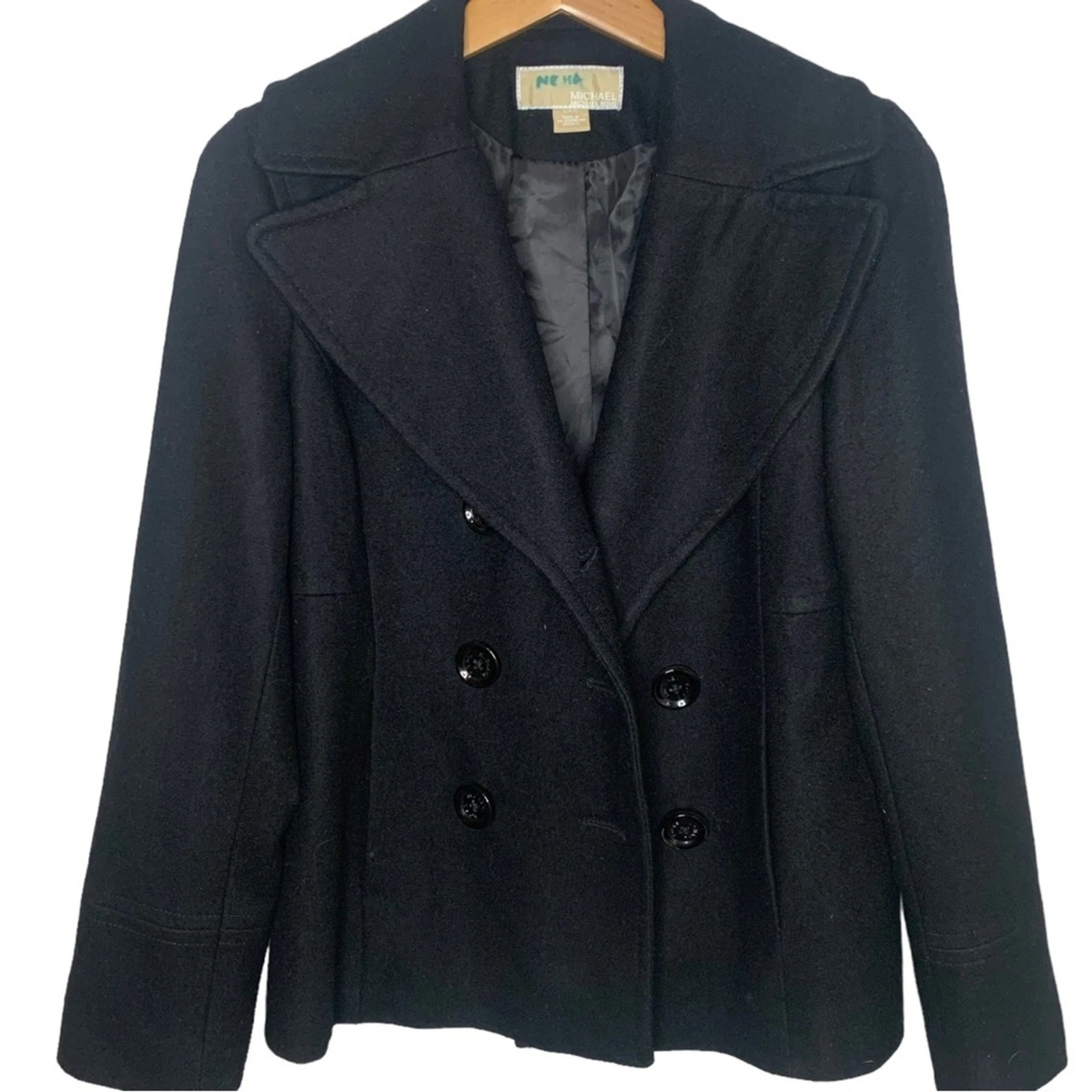 Michael Kors Cappotto Donna Taglia S Nero Pea Coat Misto Lana City Classic
