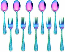 LIANYU 10-Piece Kids Silverware Set, Rainbow Toddler Utensils