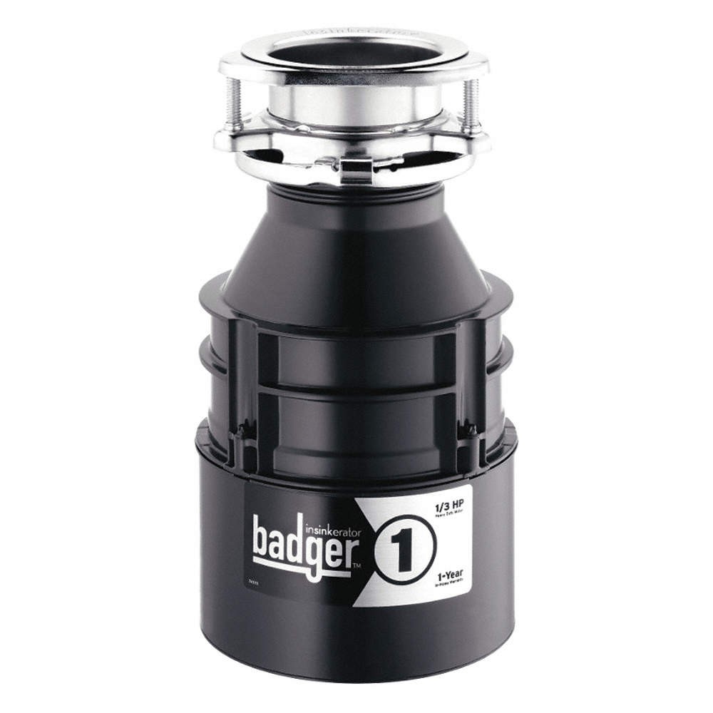 IN-SINK-ERATOR BADGER 1 WITH CORD Garbage Disposal,Badger,11 3/8 in H 31EE15