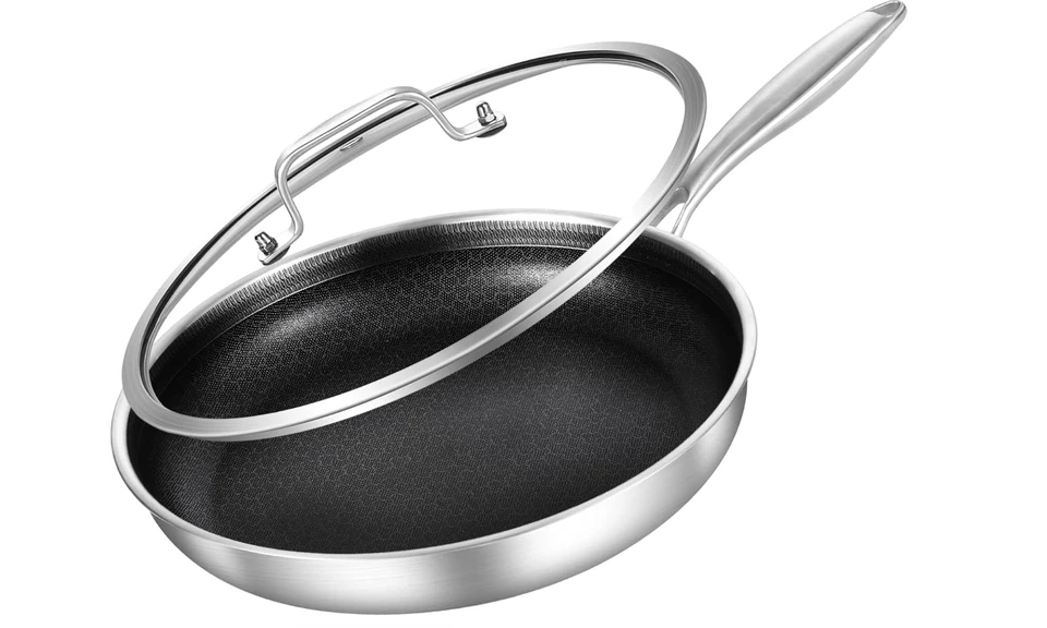 12-Inch Hybrid Stainless Steel Sauté Pan Skillet Non-stick Frying Pan with Lid