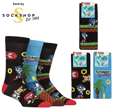 Men's Sonic the Hedgehog Game Play Cotton Socks Gift- 3 Pairs Sizes 6-11 & 12-14