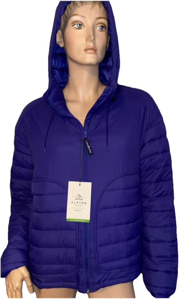 Alpine design Sz Lg Ladies zip up blue or purple hooded semi puffer jacket NWT - Image 3 of 4