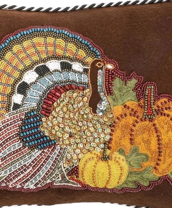 Mackenzie Childs NUEVA Almohada de Acción de Gracias Día del Pavo 20x14 Diseñador Calabazas  Foto 2 de 4