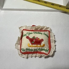 Vintage Russ Berrie Co. Embroidered Mini Christmas Pillow “Holiday Season”