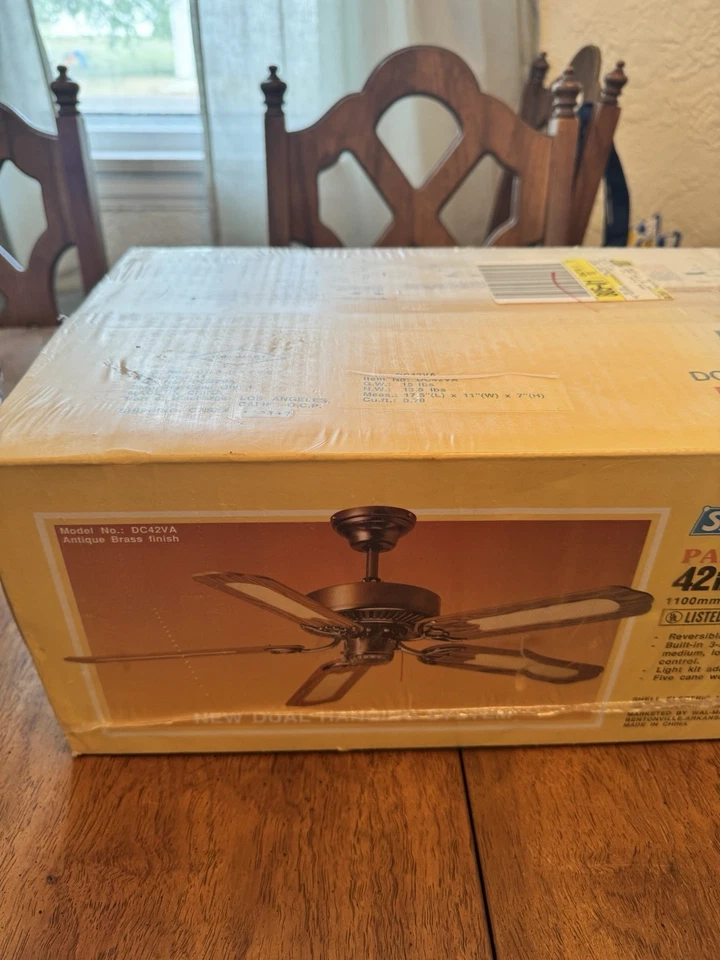 Ventilador de techo SMC 42” Park Avenue 42V sistema colgante doble DC42VA latón sellado Foto 3 de 4