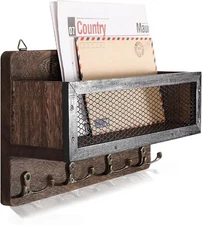 ADIIL Mail and Key Holder for Wall Decorative, Wooden Rack Brown 