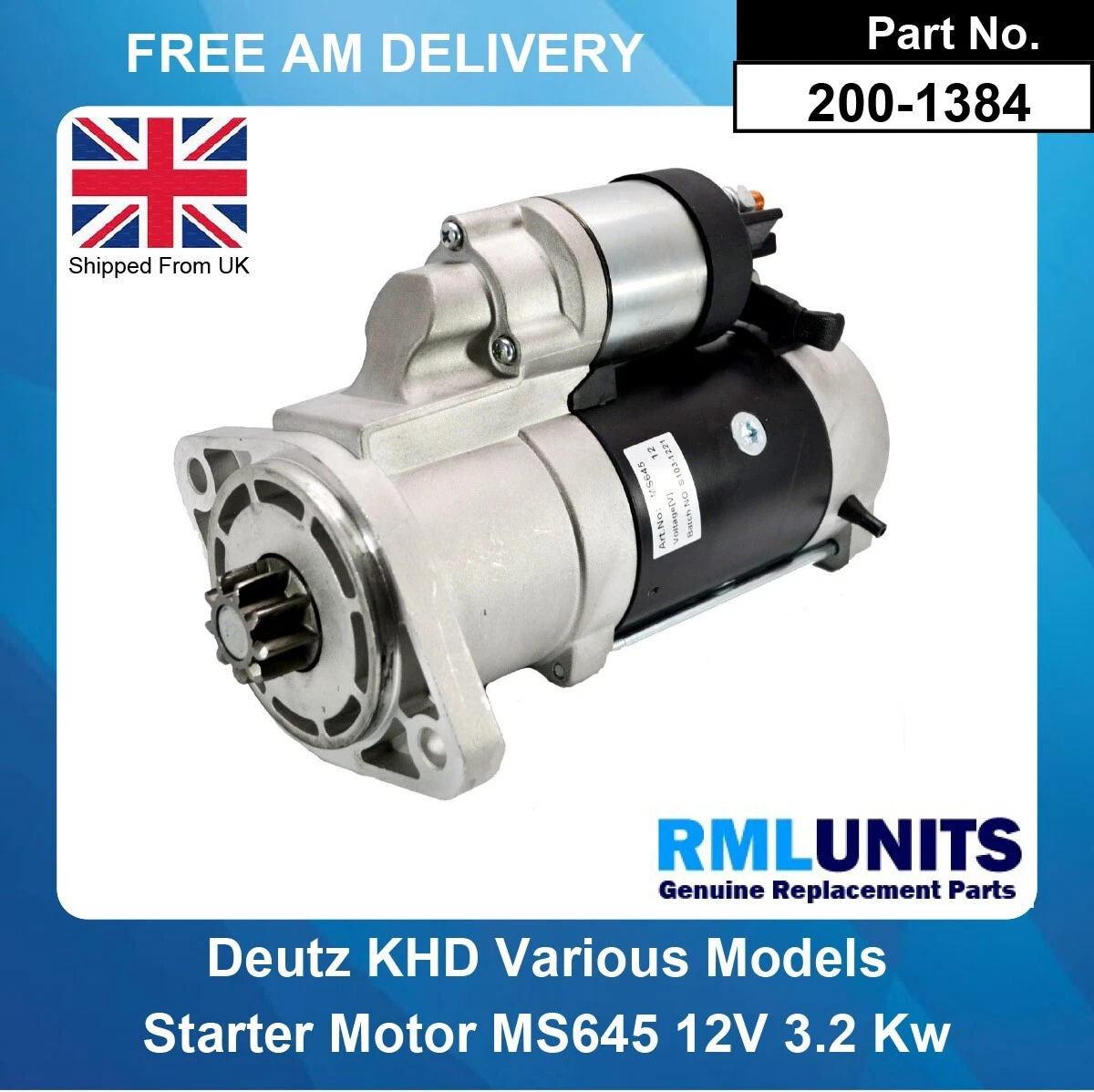 Starter Motor For Deutz KHD 11132121 11132007 11132128 11132330 