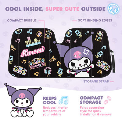 Official Sanrio Kuromi Neon Party Windshield Sunshade (58x28