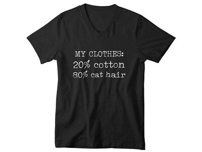 Mens V-Neck Funny Cat Shirt 20 80 Cotton Cat Hair Tee Gift For Cat Lovers