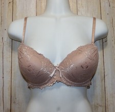 Beige Mauve Padded Push Up Underwire Bra Size 36C excellent