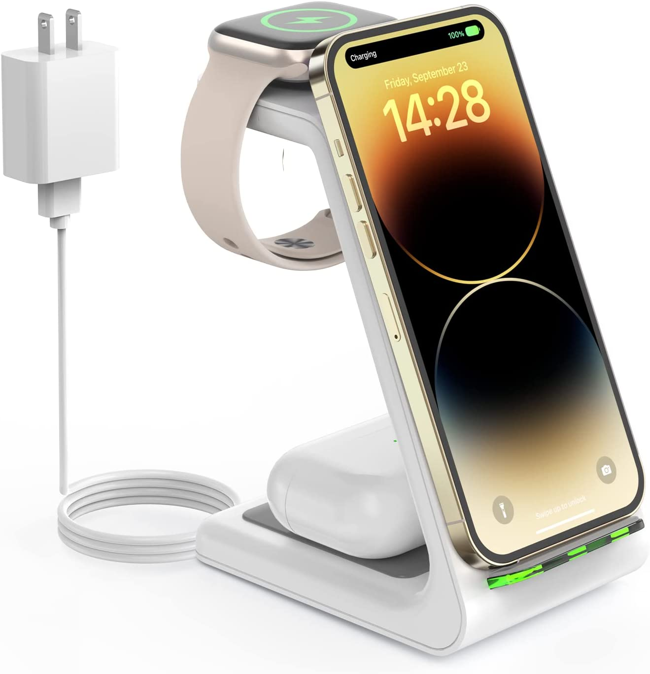 Wireless Charging Station for Apple - 3 in 1 Wireless Charger Stand Dock Watch a-image
