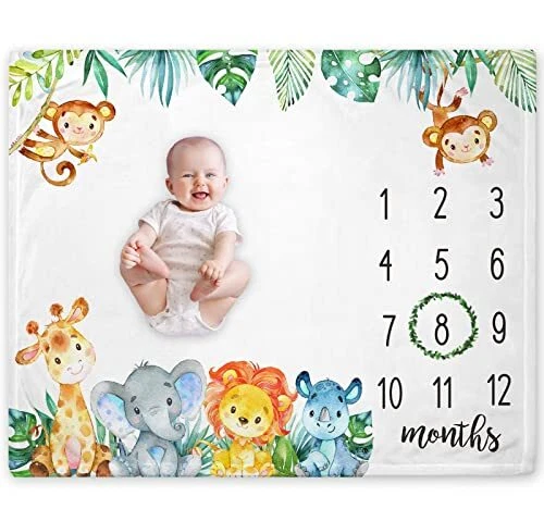 Safari Jungle Baby Monthly Milestone Blanket Jungle Animals