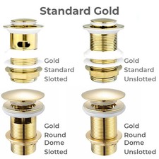 Polished/Brushed Gold Basin Waste Click-Clack Slotted/Unslotted Brass Sink Plug