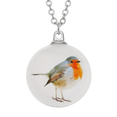 Wunsch Modeschmuck Anhänger Vogel Glaskugel mit Rotkehlchen