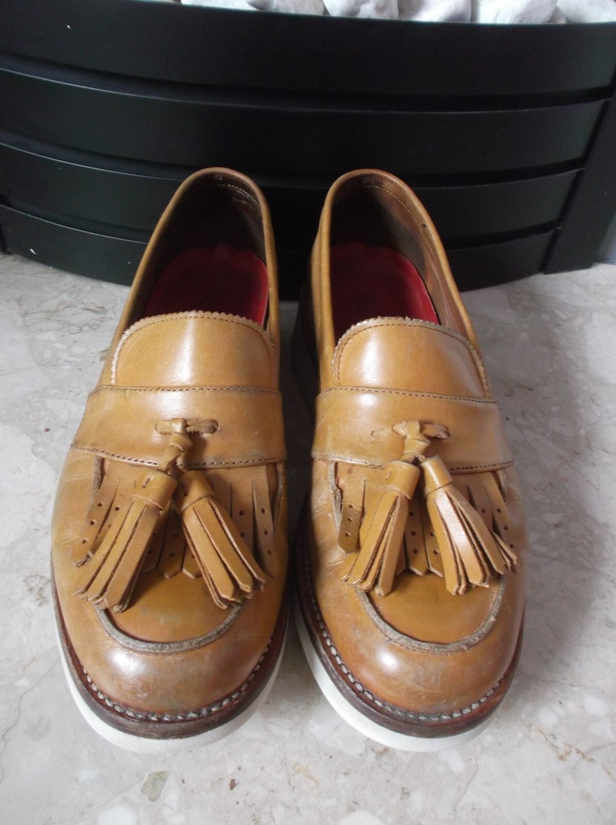 Grenson Clara V Ladies Tan Leather Platform Tassel Loafers Size EU