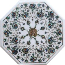 Abalone Shell Inlay Work End Table for Hallway White Marble Coffee Table Top