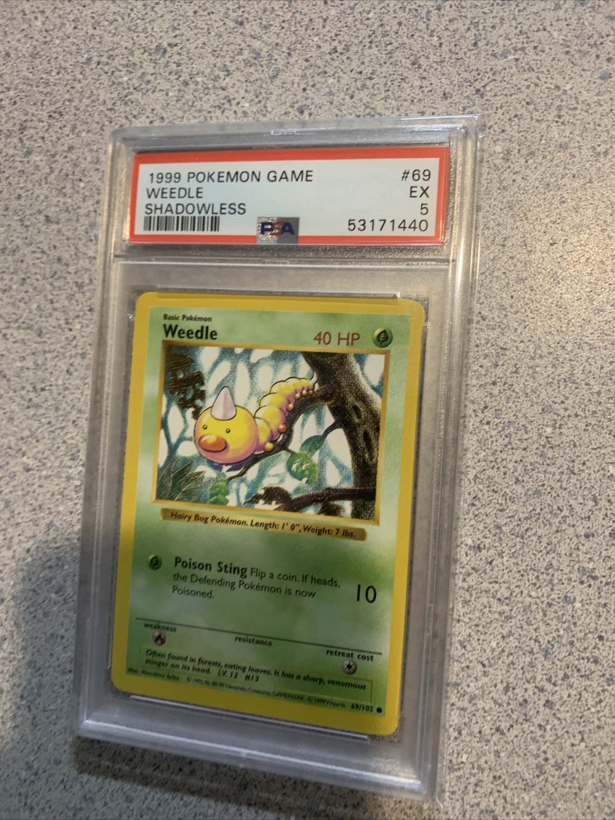 1999 Pokémon game Weedle shadowless #69 Ex Psa 5