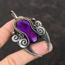 Purple Fire Labradorite Wire Wrapped Pendant Handcrafted Copper Designer 2.99"