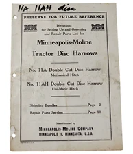 Minneapolis-Moline Tractor Disk Harrows 11A 11AH Manual Instructions Parts List