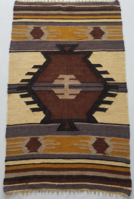 Vintage Handgeknüpft Traditionell Azteken Maya Kelim Boden Teppich Carpet 127x77 cm