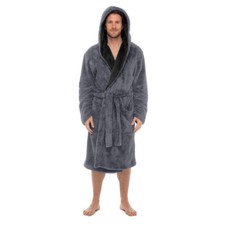 Mens-ROBE Bathrobe-Contrast Hood -Coral Fleece-SUPER SOFT -USA Seller FAST SHIP