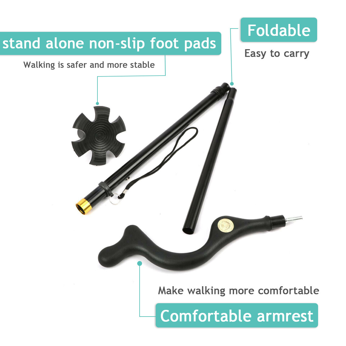 Posture Correction Walking Stick Cane - Self Standing Adjustable Height Foldable View 3