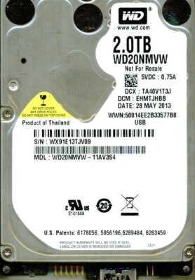 WD20NMVW-11AV3S4,  DCM: EHMTJHBB   WESTERN DIGITAL 2TB, USB 3.0  WX91 MAY 2013