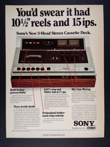 1975 Sony TC-177SD Stereo Cassette Deck vintage print Ad - Afbeelding 1 van 1