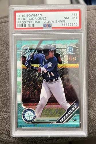 Julio Rodriguez 2019 Bowman Chrome " Aqua Refractor " Rookie #33 * PSA 8 * #/125