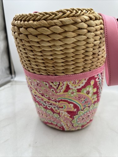 Vera Bradley Beach Bag Tote Seagrass Pink Paisley Ribbon Trim - Picture 4 of 14